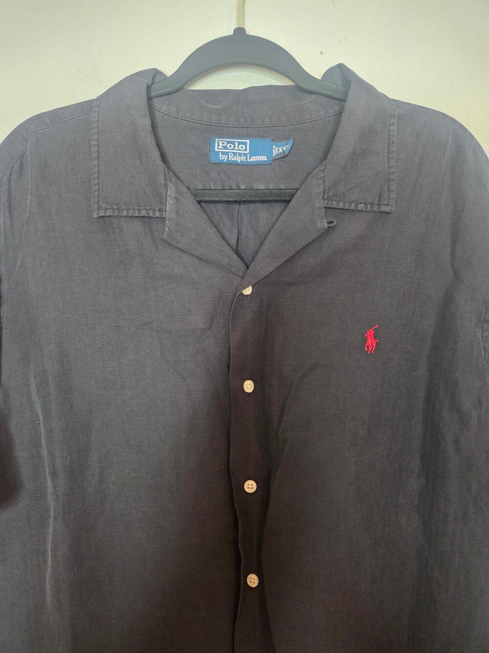 Polo Ralph Lauren Mens XXL Linen Silk Black Short Sleeve Button Down